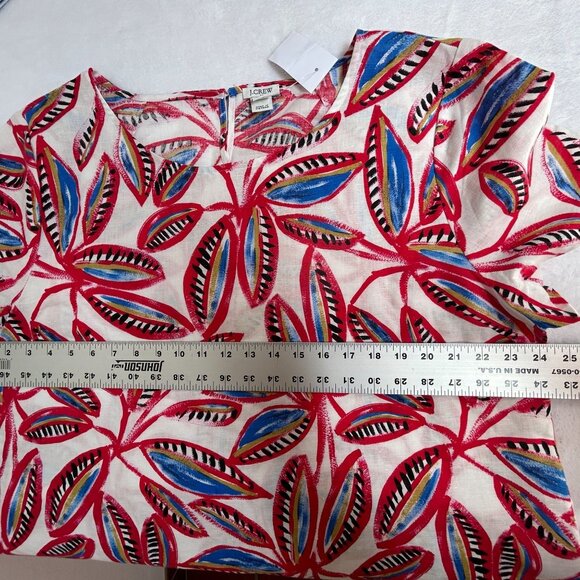 J.Crew Womens White Red Leaf Print Linen Cotton Short Sleeve Top XXL F1172 New - Picture 7 of 8